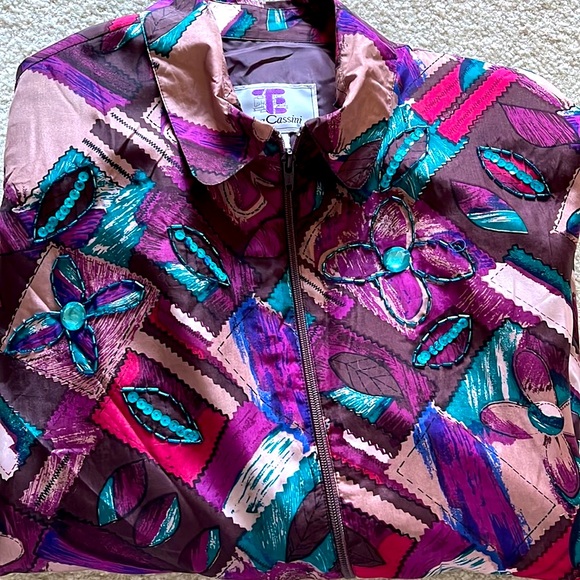 Vintage Oleg Cassini bedazzled silk Jacket 2X - Picture 6 of 13